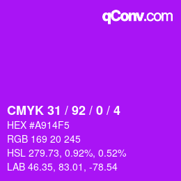 Color code: CMYK 31 / 92 / 0 / 4 | qconv.com