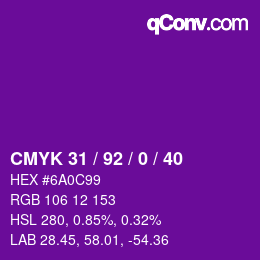 カラーコード: CMYK 31 / 92 / 0 / 40 | qconv.com