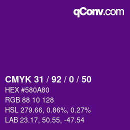 カラーコード: CMYK 31 / 92 / 0 / 50 | qconv.com