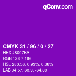 颜色代码: CMYK 31 / 96 / 0 / 27 | qconv.com