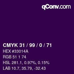 Código de color: CMYK 31 / 99 / 0 / 71 | qconv.com