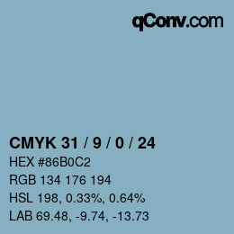 カラーコード: CMYK 31 / 9 / 0 / 24 | qconv.com