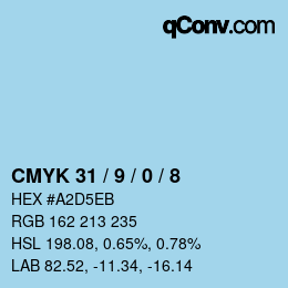 カラーコード: CMYK 31 / 9 / 0 / 8 | qconv.com