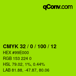 颜色代码: CMYK 32 / 0 / 100 / 12 | qconv.com