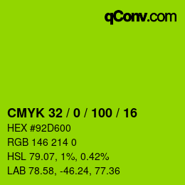 颜色代码: CMYK 32 / 0 / 100 / 16 | qconv.com