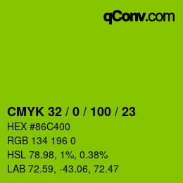 颜色代码: CMYK 32 / 0 / 100 / 23 | qconv.com