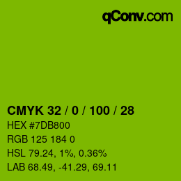 Color code: CMYK 32 / 0 / 100 / 28 | qconv.com