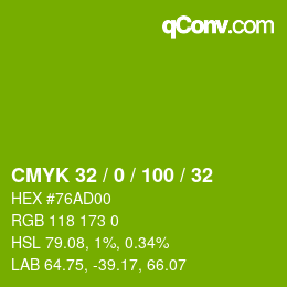 カラーコード: CMYK 32 / 0 / 100 / 32 | qconv.com