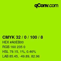 颜色代码: CMYK 32 / 0 / 100 / 8 | qconv.com