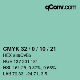 Color code: CMYK 32 / 0 / 10 / 21 | qconv.com