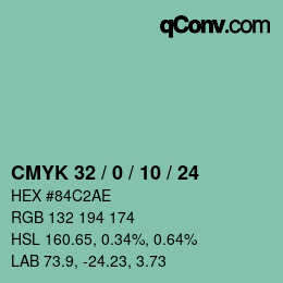カラーコード: CMYK 32 / 0 / 10 / 24 | qconv.com