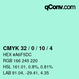 カラーコード: CMYK 32 / 0 / 10 / 4 | qconv.com