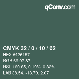 カラーコード: CMYK 32 / 0 / 10 / 62 | qconv.com