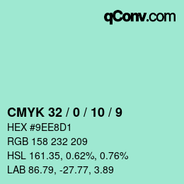 カラーコード: CMYK 32 / 0 / 10 / 9 | qconv.com
