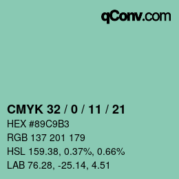 カラーコード: CMYK 32 / 0 / 11 / 21 | qconv.com