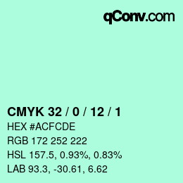 Color code: CMYK 32 / 0 / 12 / 1 | qconv.com