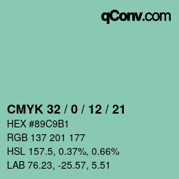 カラーコード: CMYK 32 / 0 / 12 / 21 | qconv.com