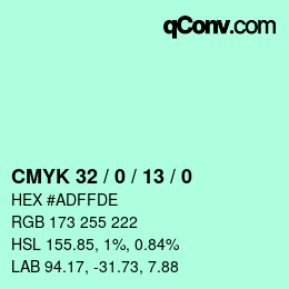 カラーコード: CMYK 32 / 0 / 13 / 0 | qconv.com