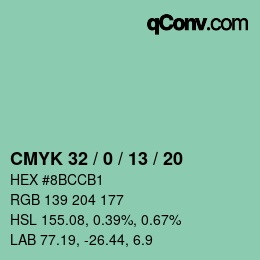 Color code: CMYK 32 / 0 / 13 / 20 | qconv.com
