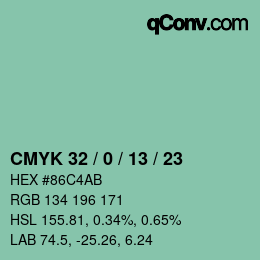 颜色代码: CMYK 32 / 0 / 13 / 23 | qconv.com