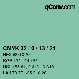 カラーコード: CMYK 32 / 0 / 13 / 24 | qconv.com