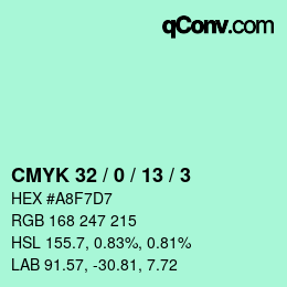 カラーコード: CMYK 32 / 0 / 13 / 3 | qconv.com