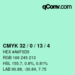 カラーコード: CMYK 32 / 0 / 13 / 4 | qconv.com