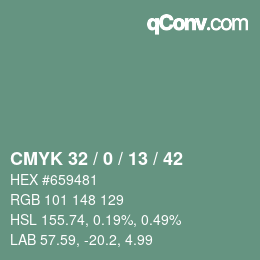 颜色代码: CMYK 32 / 0 / 13 / 42 | qconv.com
