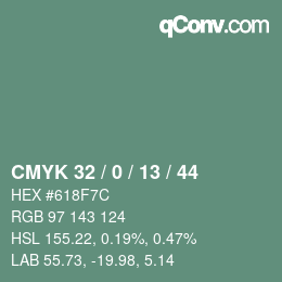 カラーコード: CMYK 32 / 0 / 13 / 44 | qconv.com