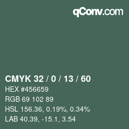 カラーコード: CMYK 32 / 0 / 13 / 60 | qconv.com