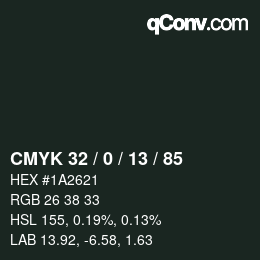 Color code: CMYK 32 / 0 / 13 / 85 | qconv.com