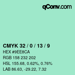カラーコード: CMYK 32 / 0 / 13 / 9 | qconv.com