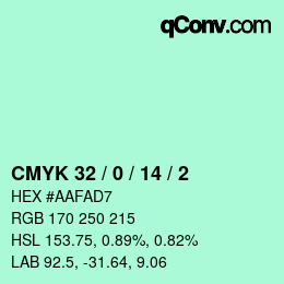 カラーコード: CMYK 32 / 0 / 14 / 2 | qconv.com