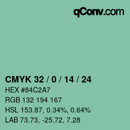 カラーコード: CMYK 32 / 0 / 14 / 24 | qconv.com