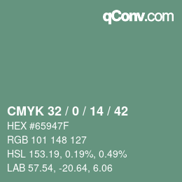 颜色代码: CMYK 32 / 0 / 14 / 42 | qconv.com