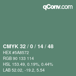 Color code: CMYK 32 / 0 / 14 / 48 | qconv.com