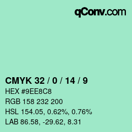 カラーコード: CMYK 32 / 0 / 14 / 9 | qconv.com