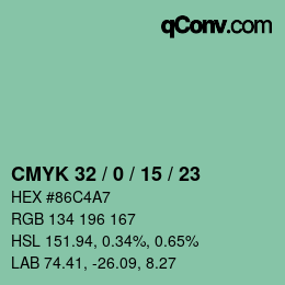 カラーコード: CMYK 32 / 0 / 15 / 23 | qconv.com