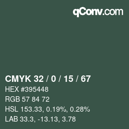 カラーコード: CMYK 32 / 0 / 15 / 67 | qconv.com