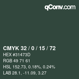 Color code: CMYK 32 / 0 / 15 / 72 | qconv.com