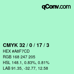 カラーコード: CMYK 32 / 0 / 17 / 3 | qconv.com