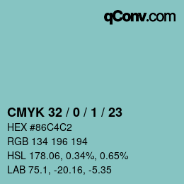 カラーコード: CMYK 32 / 0 / 1 / 23 | qconv.com