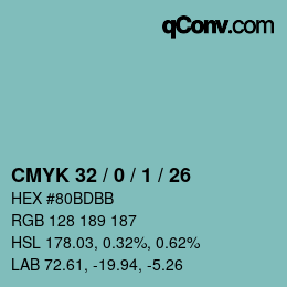 Color code: CMYK 32 / 0 / 1 / 26 | qconv.com