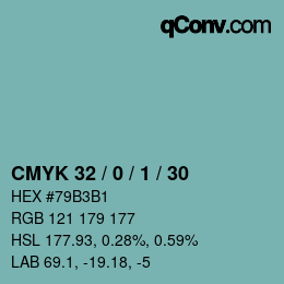 颜色代码: CMYK 32 / 0 / 1 / 30 | qconv.com