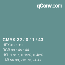 Color code: CMYK 32 / 0 / 1 / 43 | qconv.com