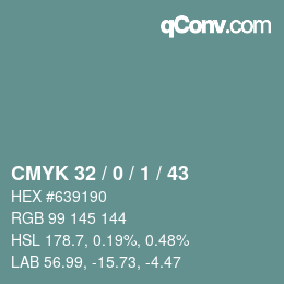 Color code: CMYK 32 / 0 / 1 / 43 | qconv.com