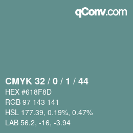 Color code: CMYK 32 / 0 / 1 / 44 | qconv.com