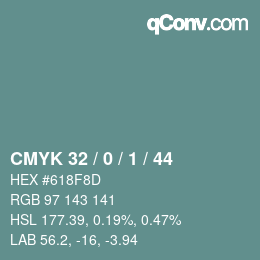 カラーコード: CMYK 32 / 0 / 1 / 44 | qconv.com