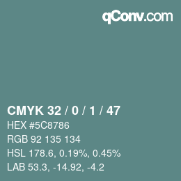 Color code: CMYK 32 / 0 / 1 / 47 | qconv.com