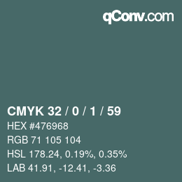 Color code: CMYK 32 / 0 / 1 / 59 | qconv.com